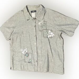 💥Women’s EVR Embroidered Button-Up Blouse Embroidery Embellished Floral 18W 20W